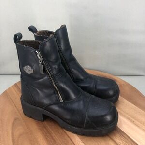 Harley Davidson Amherst Womens Black Leather Side Zip Biker Boots Size 6.5